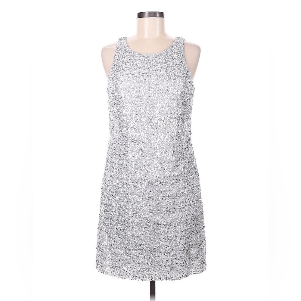 White House Black Market Silver Sequin Halter Mini Dress